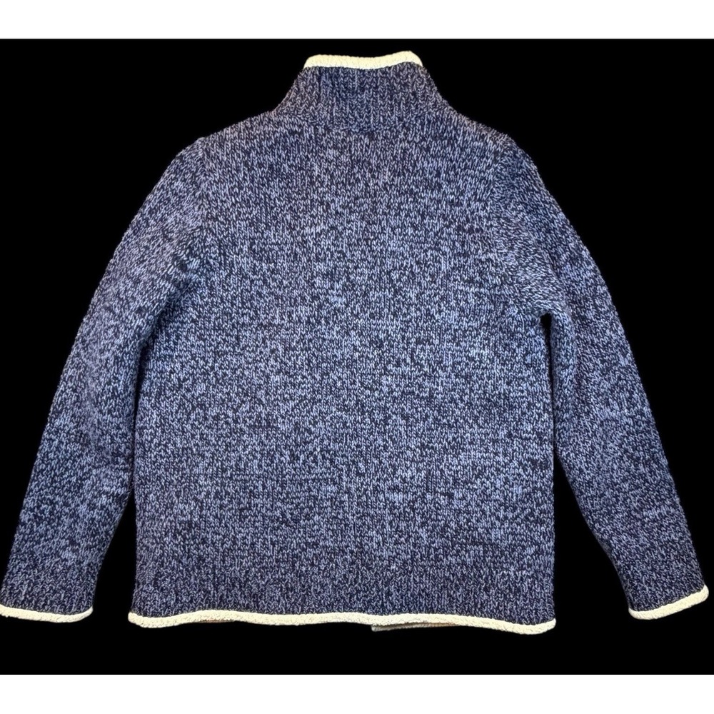 LL Bean Womens Ragg Wool Sherpa Lined Cardigan Jacket Size Medium Blue Cream - Picture 3 of 16